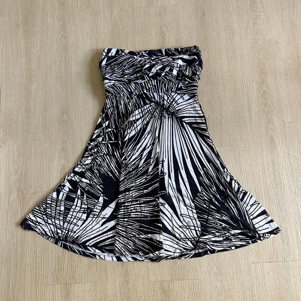 Black and white Y2K palm print strapless mini dress